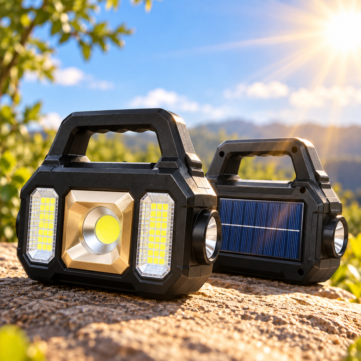 Linterna Portátil Multifuncional con Panel Solar