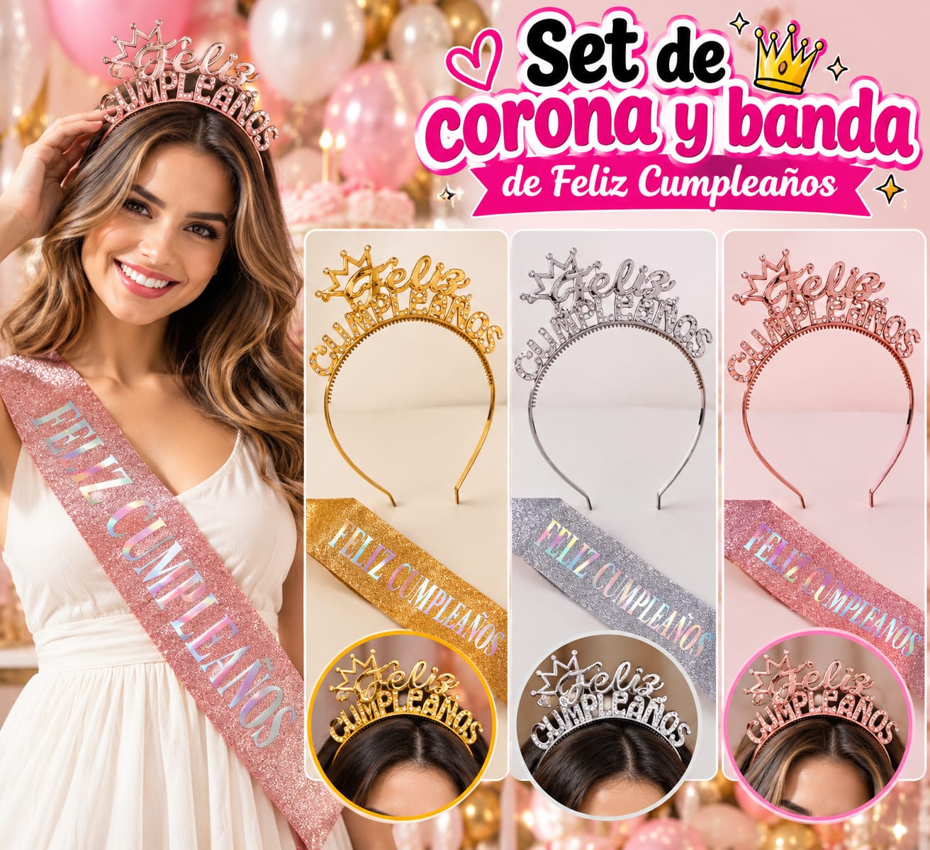 Set de Corona y Banda de Cumpleaños - Imagen 2